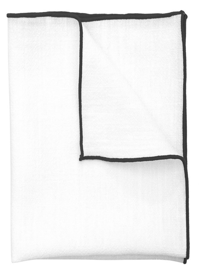 BELLUNO White Pocket Square with Embroidered Black Edge - Image 2